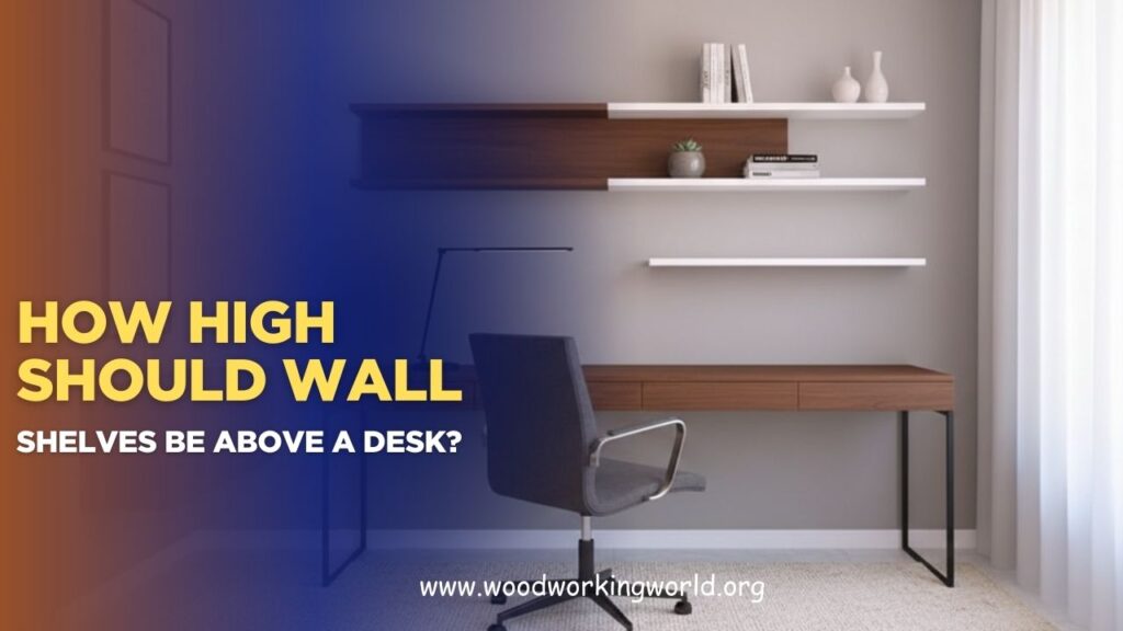 How high should wall shelves be above a desk?