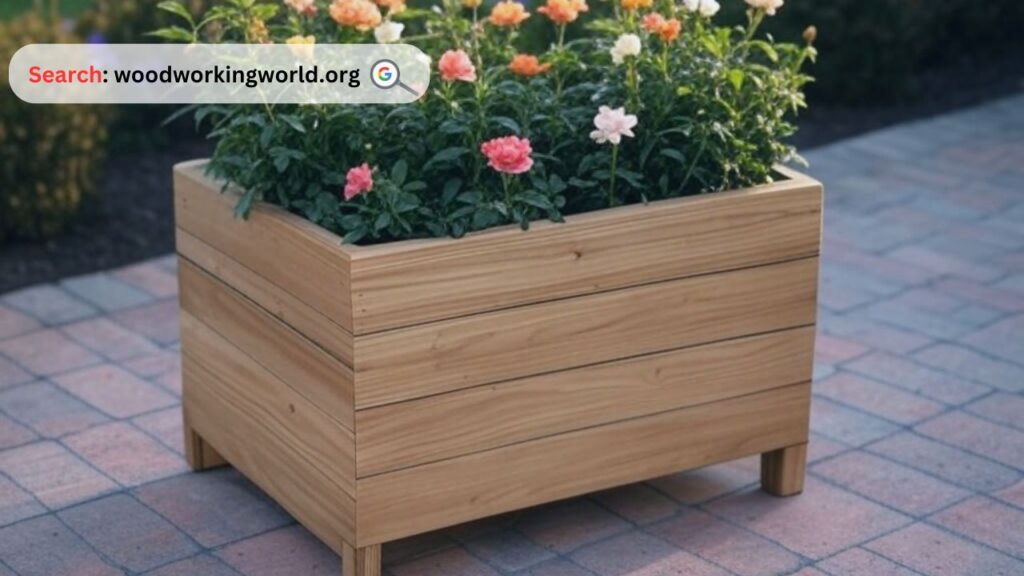 Enhance your patio with a wooden rectangular planter