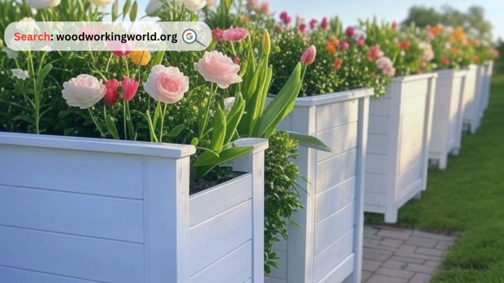Brighten your garden with elegant white wooden planters