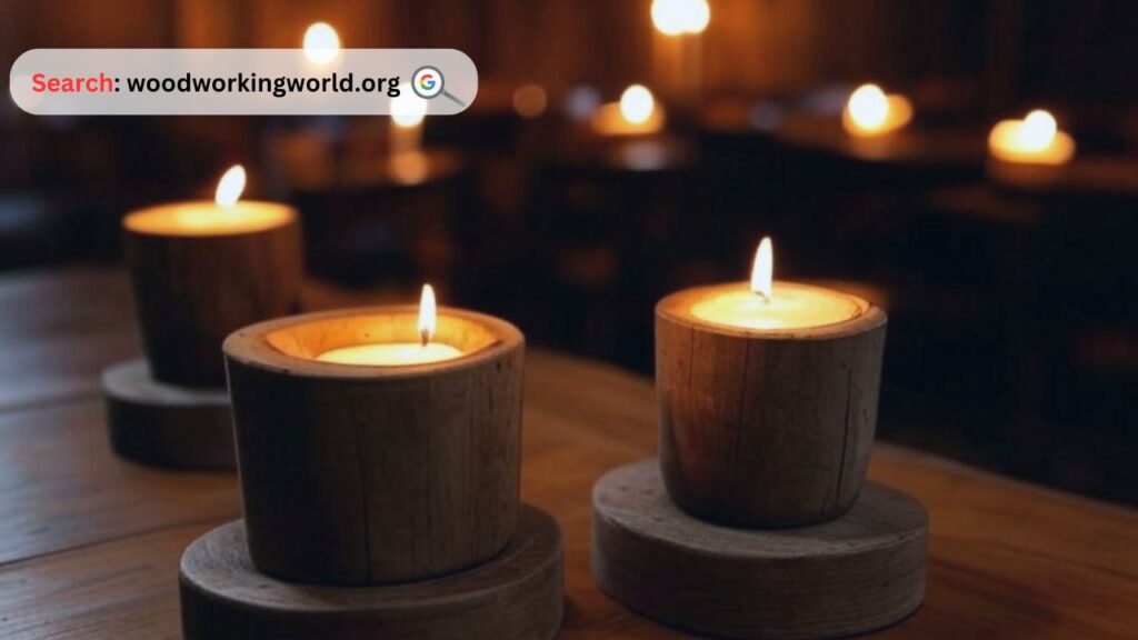 Cozy candlelight with charming rustic wooden candle holders