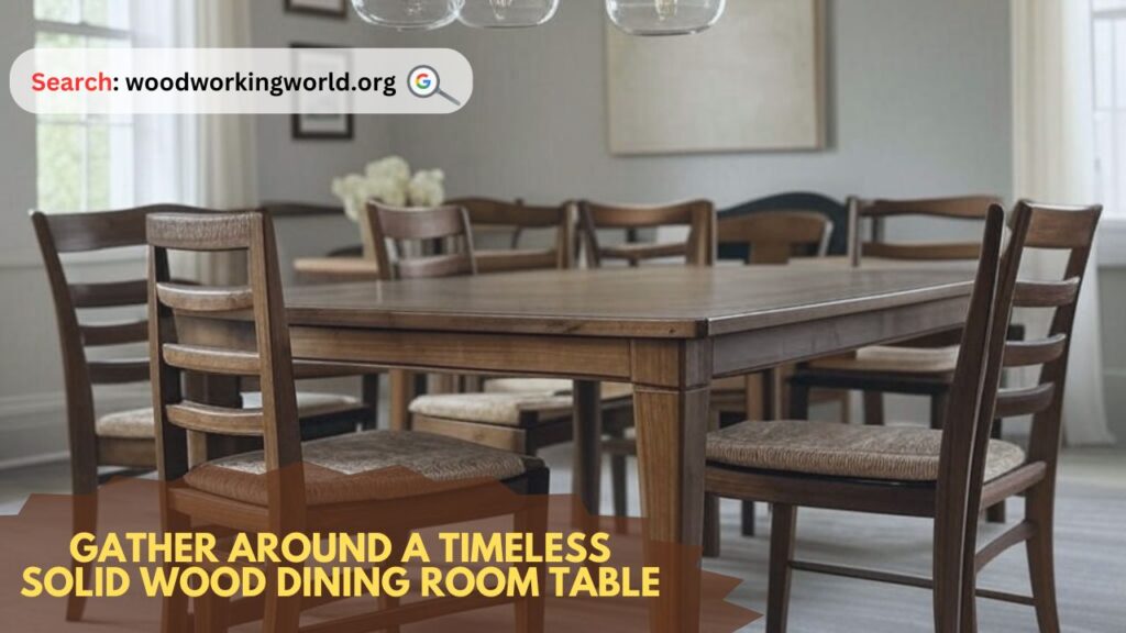 Gather around a timeless solid wood dining room table