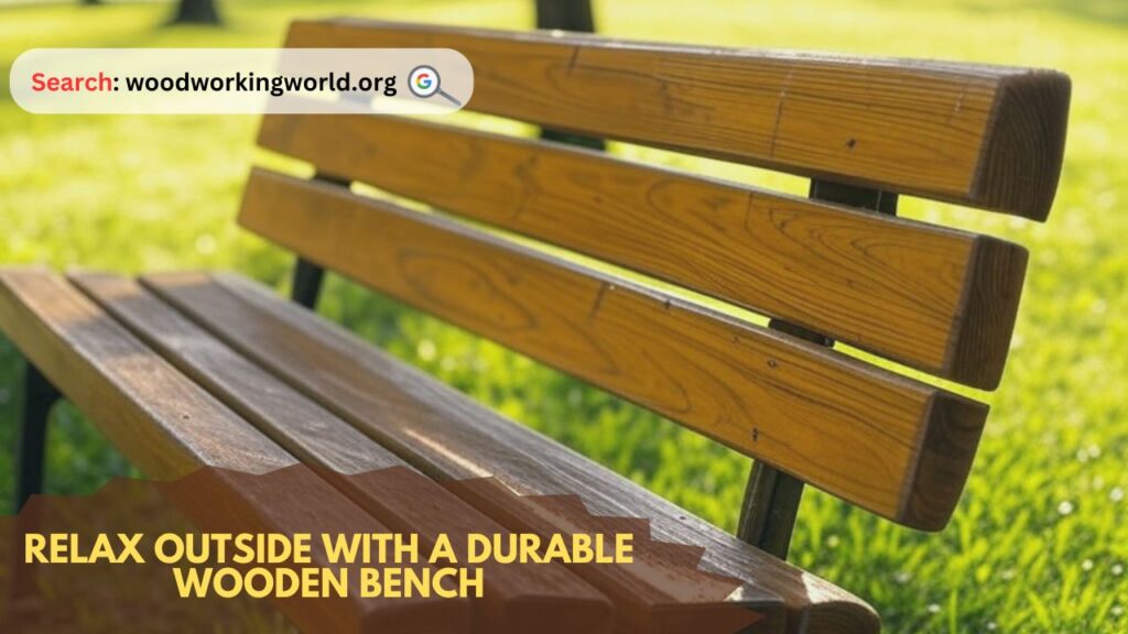 Relax outside with a durable wooden bench