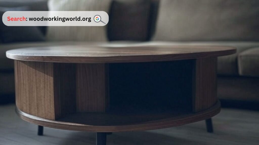 Stylish round wooden coffee table for cozy vibes