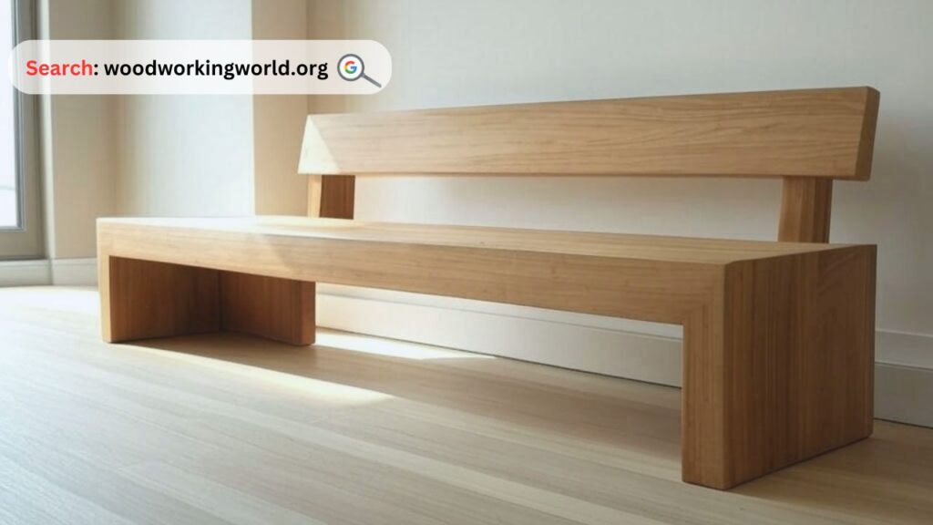 Stylish wood bench with hidden storage inside