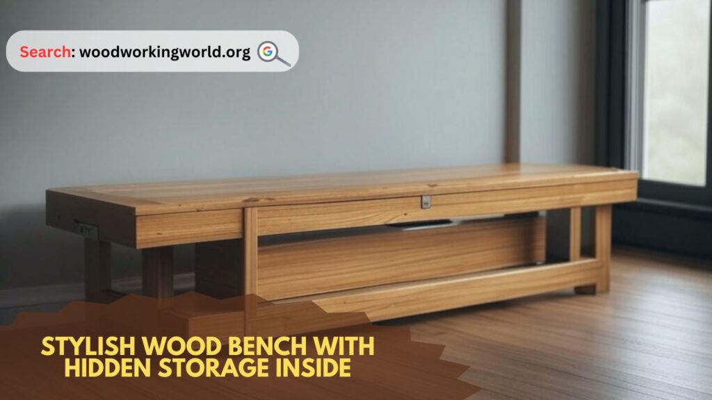 Stylish wood bench with hidden storage inside